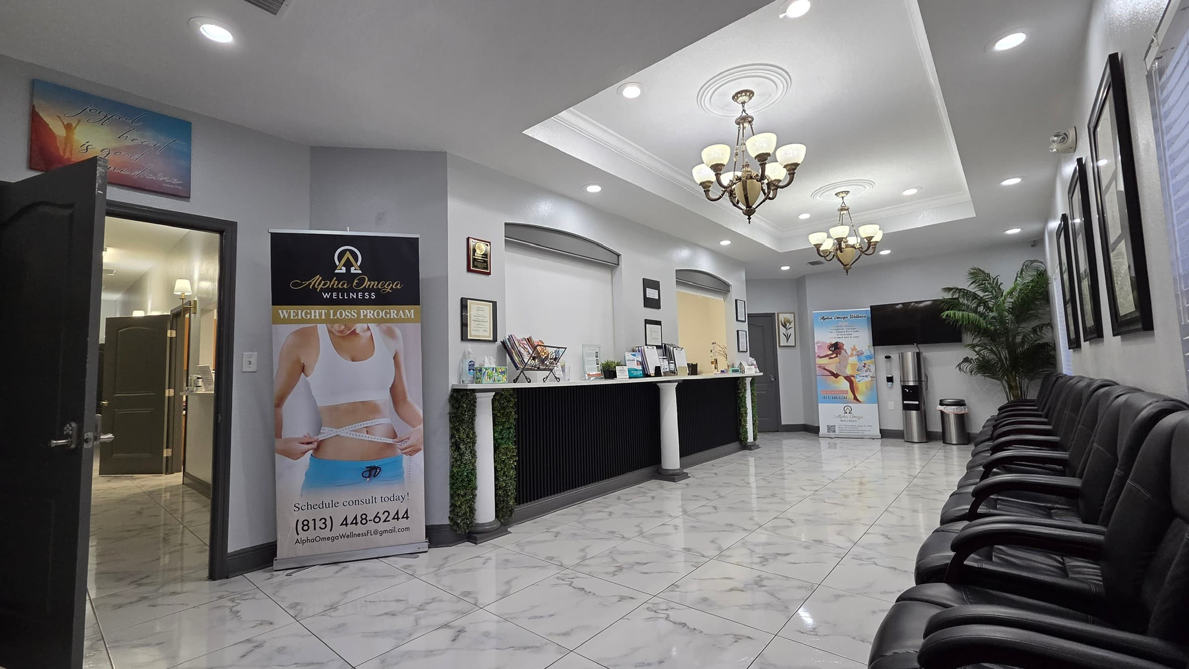 The front desk and lobby of our office